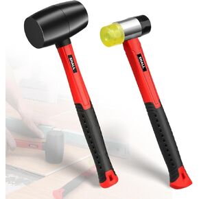 SHALL 2-Piece Rubber Mallet Hammer Set, 16oz Rubber Hammer Mallet & 40mm Double-Faced Soft Mallet, Shockproof Fiberglass Handle with Cushion Grip, Damage-Free to Flooring, Tile, Crafts and Wood Work