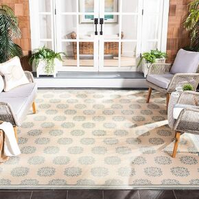 SAFAVIEH Beach House Collection Area Rug - 8' x 10', Cream & Aqua, Non-Shedding & Easy Care, Indoor/Outdoor & Washable-Ideal for Patio, Backyard, Mudroom (BHS181L)