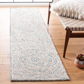 SAFAVIEH Capri Collection Area Rug - 9' x 12', Blue & Rust, Handmade Wool, Ideal for High Traffic Areas in Living Room, Bedroom (CPR215M)