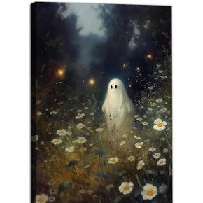 ANTIANLIDO Painting, Ghost in Forest, 16x24inch, Unframed, Waterproof, Glossy Finish, Wall Art, Cottage Core, Living Room, Watercolor, White/Cream, Indoor, 1.0 Count