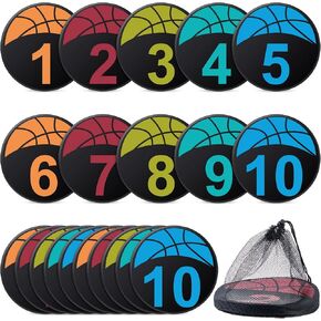 Qilery 20 Pcs Basketball Spot Markers 9 Inch Colorful Anti Slip Sports Training Markers Round Flat Number Dots with a Carrying Bag for Youth Adult Team Sports Teaching and Training Marker Field