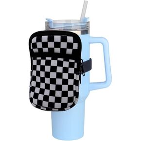 1 Pack Double Pockets Water Bottle Pouch Fit for Stanley Quencher Adventure 40oz & 30oz & 20oz Tumbler, Gym Water Bottle Pouch Running Water Bottle Handheld Caddy - Black