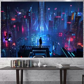 Aidatain City Night Tapestry Tokyo Japan Neon City View Skyscraper Cool Futuristic Game World Wall Hanging Art Flannel 40" 30" Tapestries for Man Bedroom Living Room GTWHAT1191