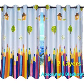MYRU Absolutely Blackout Curtains for Kids Room,2 Layers Lined Curtains for Boys Girls Room,Set of 2 (Colorful Pencil, 2 x 39 x 63 Inch)