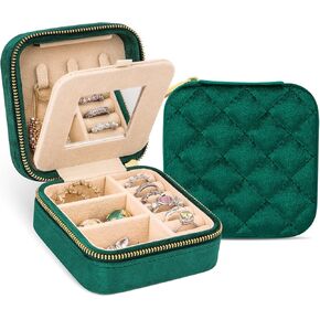 Velvet Travel Jewelry Case Small Jewelry Box with Mirror Mini Jewelry Travel Organizer Case Best Gift Women Her Green