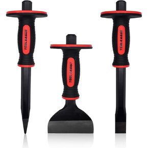 TOOLEAGUE Heavy Duty Masonry Chisel Set,11-Inch Point Chisel and Flat Chisel, 8-Inch Brick Chisel With Hand Protection（3Pcs)