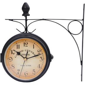 Amosfun Two Faces Station Clock Double Sided Porch Clock Weatherproof Outdoor Clocks Large Wall Clock Wall Clocks for Bedrooms Pastoral Wall Clock Home Wall Clock Household