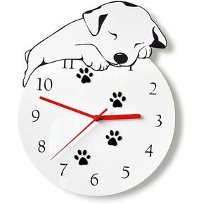 3D Cute Wall Clock Non-Ticking Silent Kids Room Decorative Clock with Unique Lovely Cartoon Shape - Puppy Dog 12inch (White)