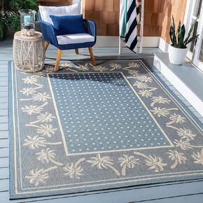 SAFAVIEH Courtyard Collection 5'3" x 7'7" Blue/Ivory CY5148C Indoor/ Outdoor Splashproof Easy Scrubbing Patio Backyard Mudroom Area Rug