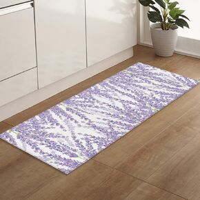Runner Rugs, Lavender Flower Purple Floral Print Summer Farm Non Slip Low Profile Hallway Runner Rug for Entryway Entrance Kitchen Laundry Room Bedroom, 15.7"X47.2"