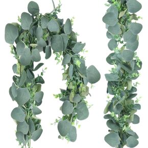 COTSEN 2 Pcs 6 ft Artificial Eucalyptus Garland Greenery Faux Eucalyptus Garland plant Fake Silver Dollar Eucalyptus Leaves Hanging Vines Suitable for Wedding Arch party Table family wall decor