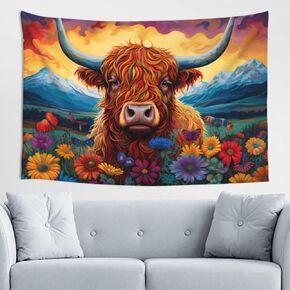 Highland Cow Tapestry Wall Hanging for Living Room Bedroom Decor Funny Western Decor Retro Farmhouse Bull Wall Art Cattle Rustic Farm Animal Wall Hanging Living Room Decor Fabric 60 x 40 Inches