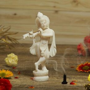 Marble Standing Krishna Statue(White)