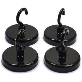 CMS Magnetics - (4-Pack 40mm Ceramic Hooks Black) 7-Pound Sheer and 11-Pound Pull Force Rating, Strong Magnet Hooks forthe Office, Refrigerators, Magnetic Boards, Closets