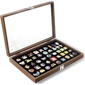 tutata Pin Display Case, 14" X 9.5" Shadow Box Frame for Disney Pins, Pin Collection Holder, Pin Board, Brown