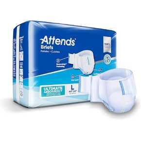 Attends Adult Unisex Disposable Briefs, Large, 44"-58" Waist with SecureGrip Tab Closure, Ultimate Absorbency, Breathable Materials, 72ct Bag
