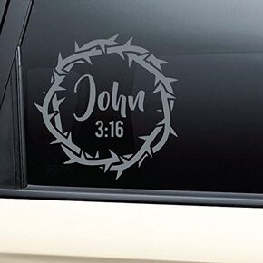 John 3:16 Christian Vinyl Decal Laptop Car Truck Bumper Window Sticker - Charcoal