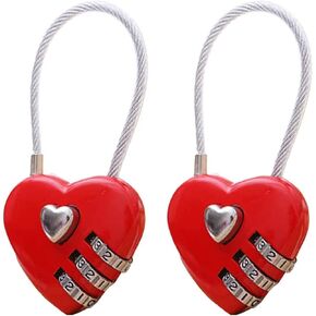 Mini Love Heart Lock,Red Heart Padlock, Mini Code Lock, Wire Rope 3-Digit Code Combination Padlock for Travel Bags/Suitcase/Lockers/Backpacks/Jewelry Boxes