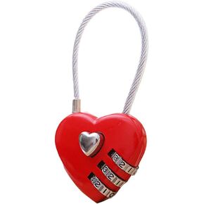 Mini Love Heart Lock,Red Heart Padlock, Mini Code Lock, Wire Rope 3-Digit Code Combination Padlock for Travel Bags/Suitcase/Lockers/Backpacks/Jewelry Boxes