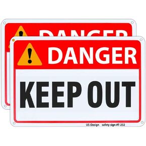 2-Pack Danger Keep Out Safety Sign, 14x10 Inch UV-Printed Aluminum, Sturdy and Weatherproof Warning for Construction, Hazard Areas & Restricted Zones