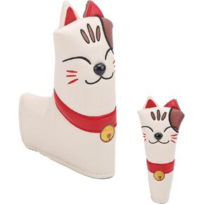 Golf Blade Putter Cover, Lucky Cat Putter Head Cover, Cute Cat Golf Club Head Covers PU Leathe Putter Blade Headcover with Magnetic Closure L Type Golf Headcovers Protector