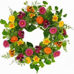 20 inches Artificial Spring Summer Wreath with White Dogwood Flower,Eucalyptus Leaves,Seed Branches for Front Door Indoor Outdoor Farmhouse Home Wall Window Festival Wedding Decor, White Gift Box