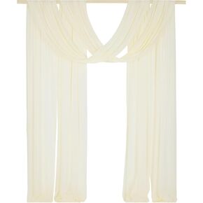SHERWAY 2 Panels Extra Long 24Ft Chiffon Wedding Arch Drapes, Party Reception Backdrop Ceremony Swag Decoration (Ivory & Ivory)