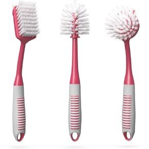 Dish Brush Set of 4 with Bottle Water Brush, Dish Scrub Brush, Scrubber Brush and Straw Brush - Kitchen Scrub Brushes Ergonomic Non Slip Long Handle for Cleaning Cleaner Wash Dish Sink Dishes Cup Pot