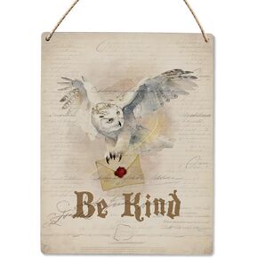 Vintage Magic Decor, Be Kind Magic Book Owl Wood Hanging Sign, Positive Retro Magic Wall Decor, Library Reading Room Classroom Kids Room Wooden Slogan Hanging Sign 8x10 Inch