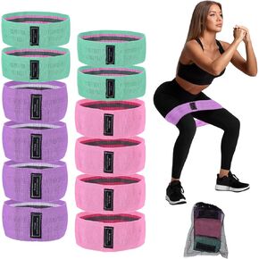 PATIKIL 12 Pieces Booty Resistance Bands for Working Out Non-Slip Workout Bands Fabric Resistance Loops Elastic Exercise Fitness Bands for Women Men Hip Leg Gym, (Level 3 - S/M/L)