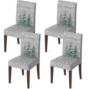 Horaldaily 4PCS Christmas Dining Chair Covers, Snow Trees Stretch Removable Washable Slipcover Chair Protector for Dining Room Home Decor