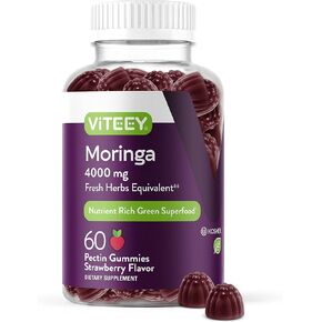Moringa Gummies for Adults & Teens - Moringa Leaf Extract 4000mg - Immune Support, Energy Booster, Better Mood Support - Chewable Green Superfood - Vegan, Gelatin Free - Strawberry Flavored Gummy