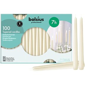 BOLSIUS Ivory Taper Candles 100 Count Bulk Pack - 10 Inch Dinner Candle Set - 7+ Burn Hours - Premium European Quality - Smooth Flame - 100% Cotton Wick - Smokeless & Dripless Household Candlesticks