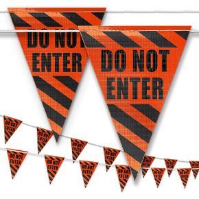 Orange DO NOT ENTER OSHA 500LB Rated Flags Caution String Pennants Warn of Rooftop, Hazardous Areas, Traffic Control. Marking Construction Sites. (37FT String)