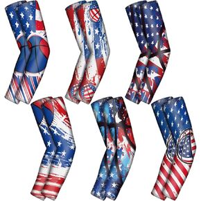 6 أزواج من أكمام الذراع المضغوطة الرياضية للشباب العلم الأمريكي لكرة السلة والكوع والذراع كم تبريد الرابع من يوليو للحماية من الشمس وأكمام مضادة للانزلاق للمراهقين in Kuwait