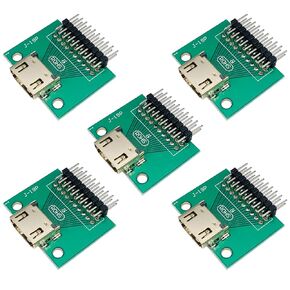 5pcs HDMI Female 19 Pin Plug Soldering Wire Type Test PCB Board Adapter PCB Test Socket Test Board with Pitch 2.54mm pin Right Angle Bending Needle