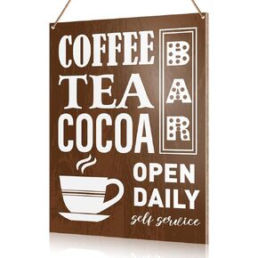 UDNADKEX Coffee Bar Hanging Sign Decor, Coffee Tea Cocoa Bar Sign, Home Kitchen Coffee Shop Station Wooden Sign Decor Coffee Corner Cafe Tea Bar Wall Decoration