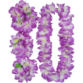 4 Pcs Purple Hawaiian Leis with Green Leaves for Graduation Party, Dance Party, Photo Prop in Outdoors (Purple)
