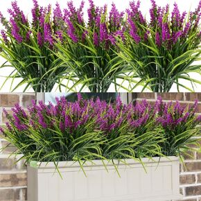 HANDIC 12pcs Artificial Plants Outdoor Fake Grass Plant Artificial Lavender Flower Plants Faux Wheat Grass for Outdoor UV Resistant Plastic Greenery Plants (12, Red)
