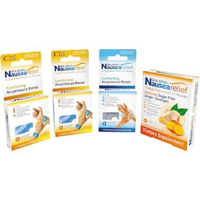 Sea-Band Motion Sickness & Nausea Relief Family Kit (1pk Adult & 2pk of Child Wristbands Travel Sickness, colors may vary, & 1pk Anti-Nausea Ginger Lozenges for Motion Sickness)