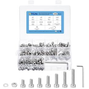 285Pcs Metric Screw Assortment, M6 Bolts and Nuts Kit, 304 Stainless Steel M6x10/12/14/16/20/25/30mm Hex Socket Head Cap Screws Bolt Set with Washer & Wrench