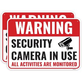 2PC Security Camera In Use Sign, 14 x 10 Inches - Aluminum - Warning All Activities Are Monitored