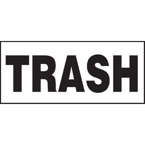 Accuform Signs LHSK508XVE Adhesive Dura-Vinyl Safety Label, Legend "Trash", 3" Length x 7" Width x 0.006" Thickness, Black on White