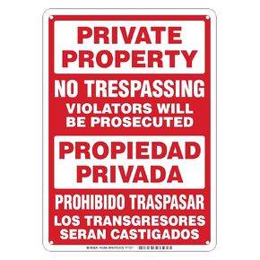 Brady 103849 Plastic, 14" X 10" Private Property / Propiedad Privada Sign Legend "No Trespassing Violators Will Be Prosecuted / Prohibido Traspasar Los Transgresores Deran Castigados"