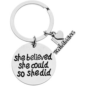 Swim Keychain, She Believed She Could So She Did Swimming Jewelry, Swimmer Jewelry - Gift For Swimmers & Swim Teams