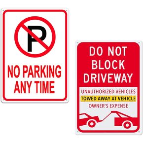 2 Pack No Parking Signs Do Not Block Driveway Signs,Unauthorized Vehicles Towed Away At Vehicle Owner's Expense Signs, Easy to Install and Read, Indoor/Outdoors Use 8x12 Inch