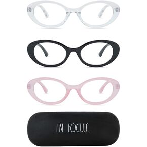 Rae Dunn "IRIS Premium Reading Glasses - 3 Pack w/IN FOCUS Signature Font Hard Case