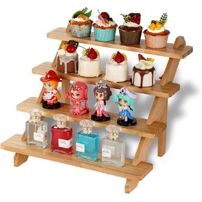 4 Tier Display Stand Wooden cupcake stand, Wood Display Risers for Desserts Table Display Set Perfume Organizer, Craft Shelves Table Display Stand for Funko Pop Party Vendor