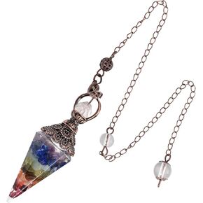 Healing Crystal Pendulum for Divination, Wicca Dowsing Balancing Spiritual Resin Gemstone Point Pendant,Tourmaline