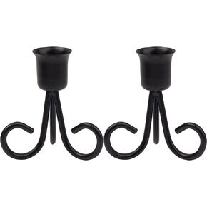 Iron Vintage Black Minimalist Candlestick Holder, Taper Candle Holder, Desktop Decoration for Wedding Dinning Party-2 pcs